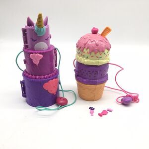 Polly Pocket Spin ‘n Surprise Compact Playset Lot Ice Cream Cone + Unicorn Cake